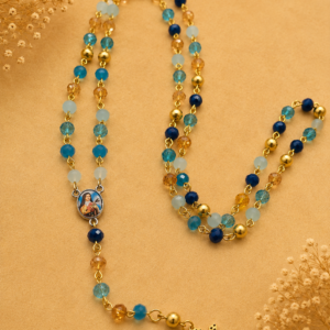 Blue, Gold & Aqua Beaded Rosary
