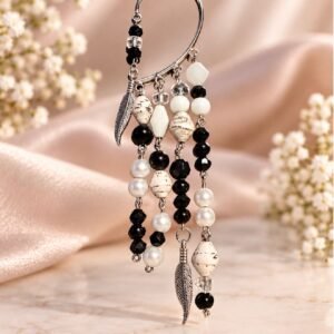 Black & Ivory Feather Ear Cuff